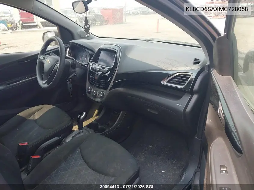 2021 Chevrolet Spark 1Lt VIN: KL8CD6SAXMC728058 Lot: 30094413