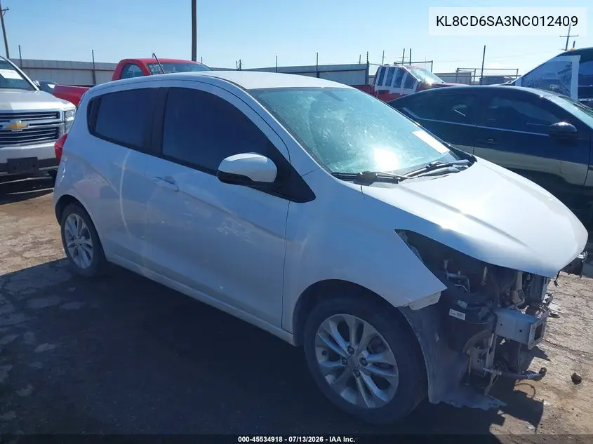 2022 Chevrolet Spark Fwd 1Lt Automatic VIN: KL8CD6SA3NC012409 Lot: 45534918