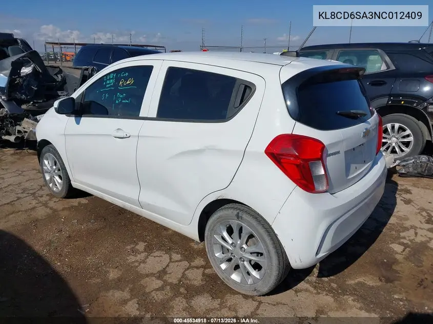 2022 Chevrolet Spark Fwd 1Lt Automatic VIN: KL8CD6SA3NC012409 Lot: 45534918