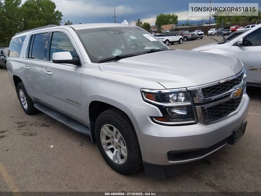 2016 Chevrolet Suburban Lt VIN: 1GNSKHKCXGR451815 Lot: 45585688
