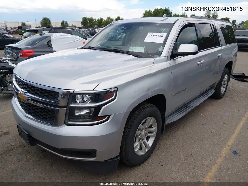 2016 Chevrolet Suburban Lt VIN: 1GNSKHKCXGR451815 Lot: 45585688