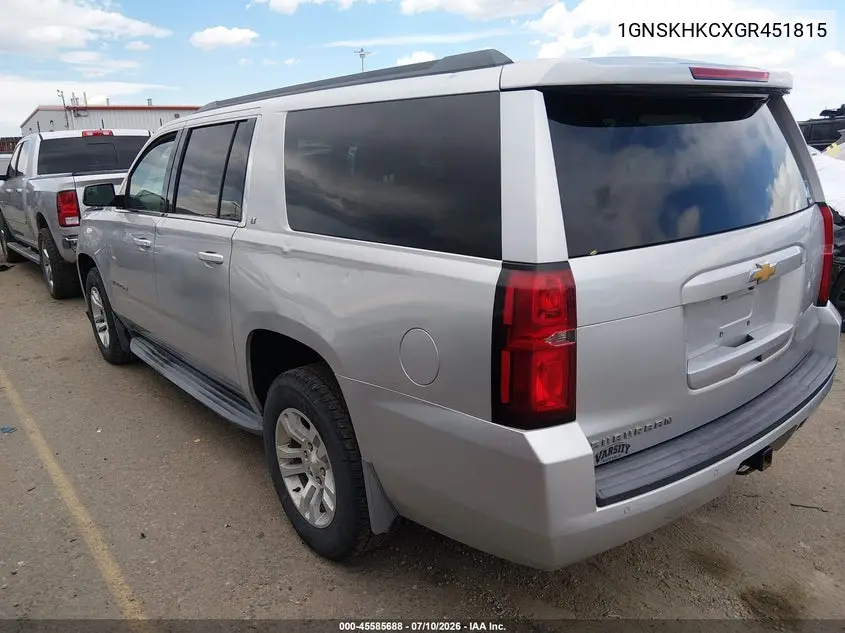2016 Chevrolet Suburban Lt VIN: 1GNSKHKCXGR451815 Lot: 45585688