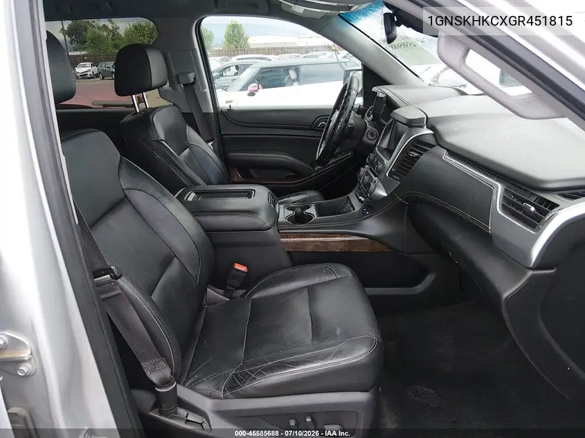 2016 Chevrolet Suburban Lt VIN: 1GNSKHKCXGR451815 Lot: 45585688