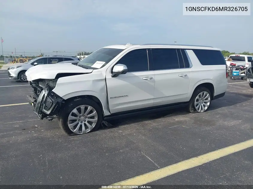 2021 Chevrolet Suburban 2Wd Premier VIN: 1GNSCFKD6MR326705 Lot: 45614239