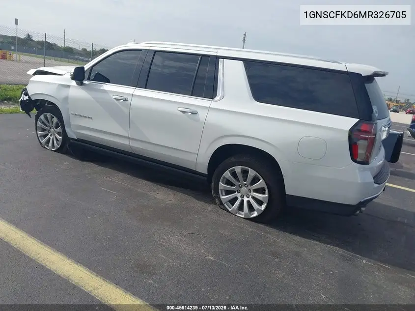 2021 Chevrolet Suburban 2Wd Premier VIN: 1GNSCFKD6MR326705 Lot: 45614239