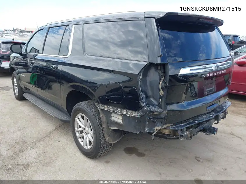 2021 Chevrolet Suburban 4Wd Lt VIN: 1GNSKCKD8MR271515 Lot: 45615192