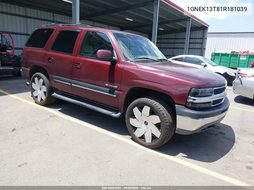 2001 Chevrolet Tahoe Lt VIN: 1GNEK13T81R181039 Lot: 45463288