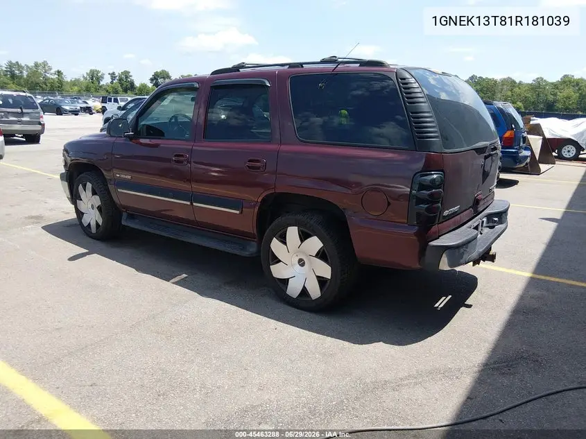2001 Chevrolet Tahoe Lt VIN: 1GNEK13T81R181039 Lot: 45463288