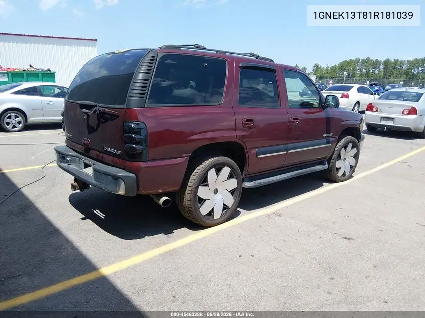 2001 Chevrolet Tahoe Lt VIN: 1GNEK13T81R181039 Lot: 45463288