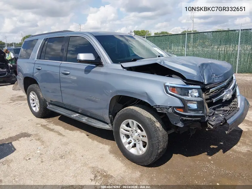 2016 Chevrolet Tahoe Lt VIN: 1GNSKBKC7GR332651 Lot: 45476292