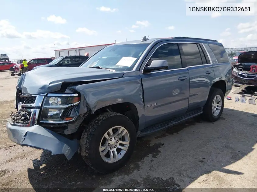 2016 Chevrolet Tahoe Lt VIN: 1GNSKBKC7GR332651 Lot: 45476292