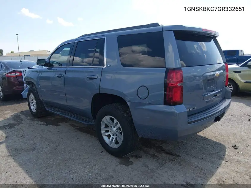 2016 Chevrolet Tahoe Lt VIN: 1GNSKBKC7GR332651 Lot: 45476292
