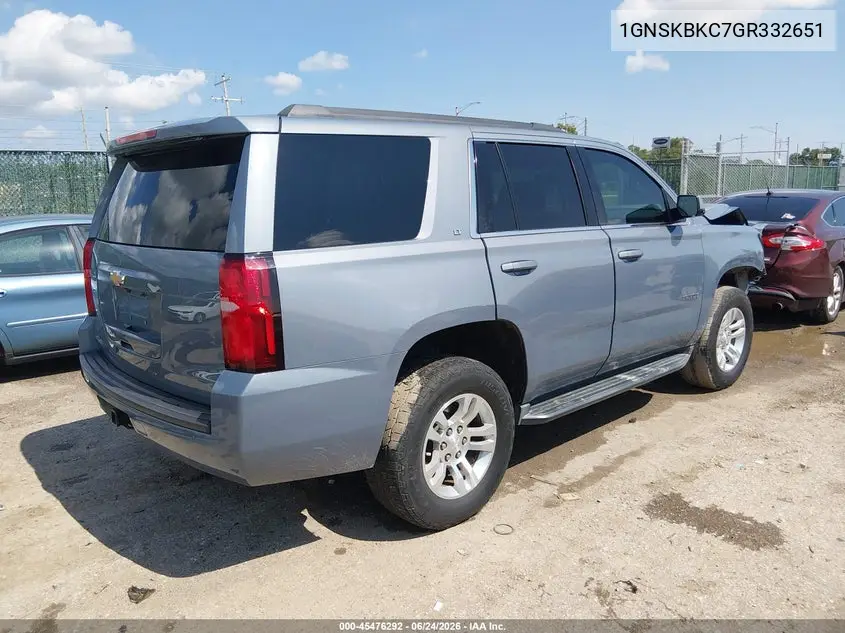 2016 Chevrolet Tahoe Lt VIN: 1GNSKBKC7GR332651 Lot: 45476292