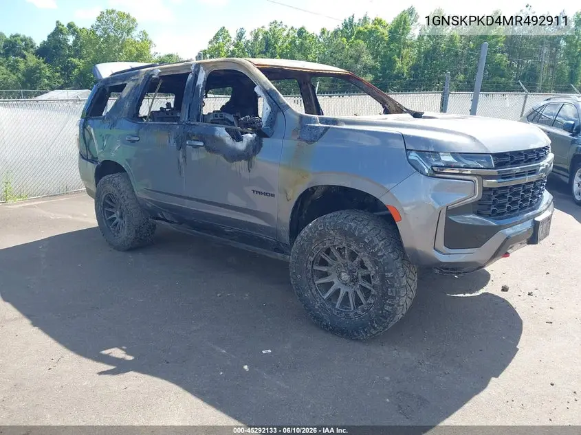 2021 Chevrolet Tahoe 4Wd Z71 VIN: 1GNSKPKD4MR492911 Lot: 45292133