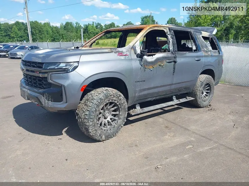 2021 Chevrolet Tahoe 4Wd Z71 VIN: 1GNSKPKD4MR492911 Lot: 45292133