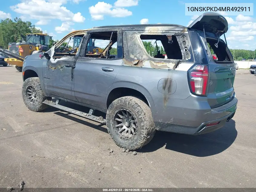 2021 Chevrolet Tahoe 4Wd Z71 VIN: 1GNSKPKD4MR492911 Lot: 45292133
