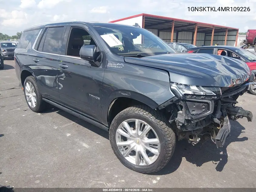 2021 Chevrolet Tahoe 4Wd High Country VIN: 1GNSKTKL4MR109226 Lot: 45358919