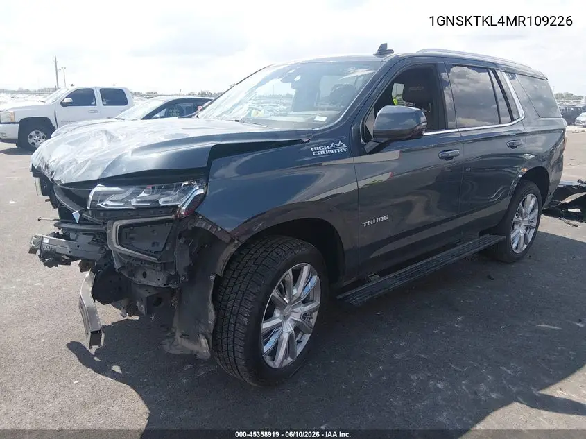 2021 Chevrolet Tahoe 4Wd High Country VIN: 1GNSKTKL4MR109226 Lot: 45358919