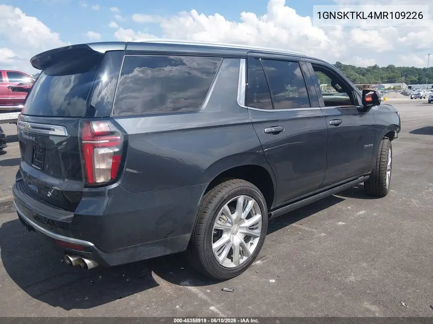 2021 Chevrolet Tahoe 4Wd High Country VIN: 1GNSKTKL4MR109226 Lot: 45358919