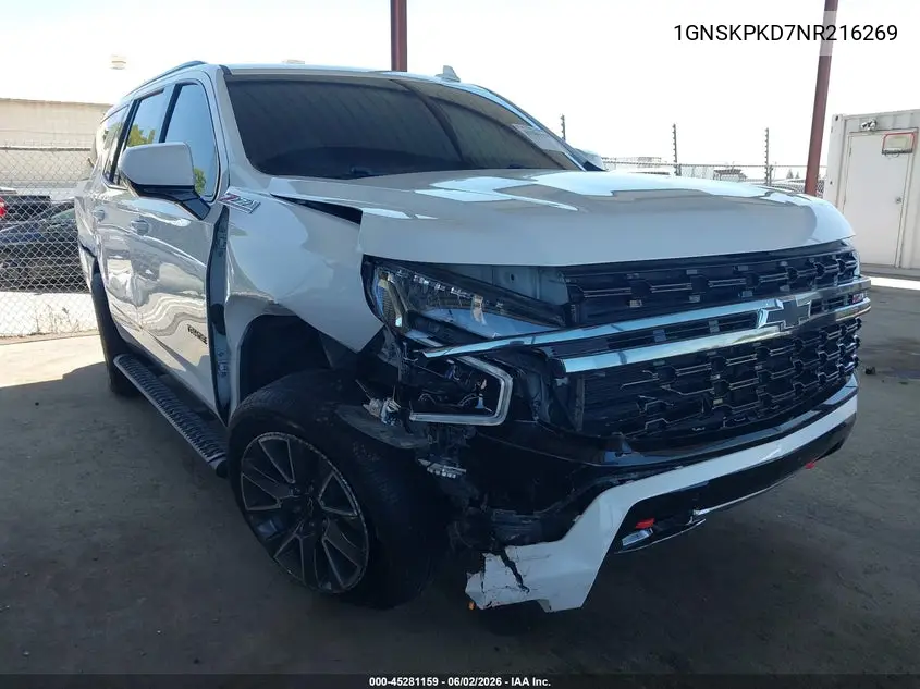 2022 Chevrolet Tahoe 4Wd Z71 VIN: 1GNSKPKD7NR216269 Lot: 45281159