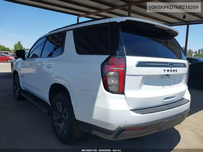 2022 Chevrolet Tahoe 4Wd Z71 VIN: 1GNSKPKD7NR216269 Lot: 45281159