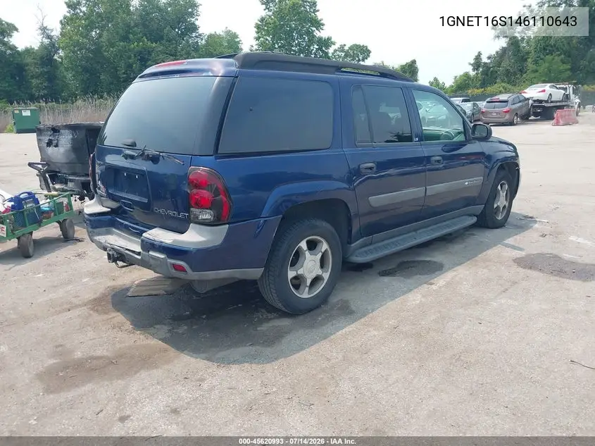 2004 Chevrolet Trailblazer Ext Ls VIN: 1GNET16S146110643 Lot: 45620993