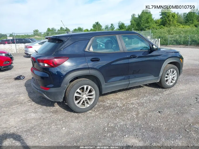 2021 Chevrolet Trailblazer Awd Ls VIN: KL79MNSL0MB010759 Lot: 45372477