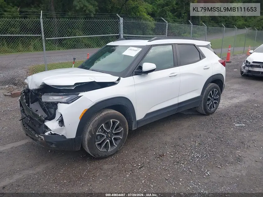 2021 Chevrolet Trailblazer Awd Activ VIN: KL79MSSL9MB111653 Lot: 45634487