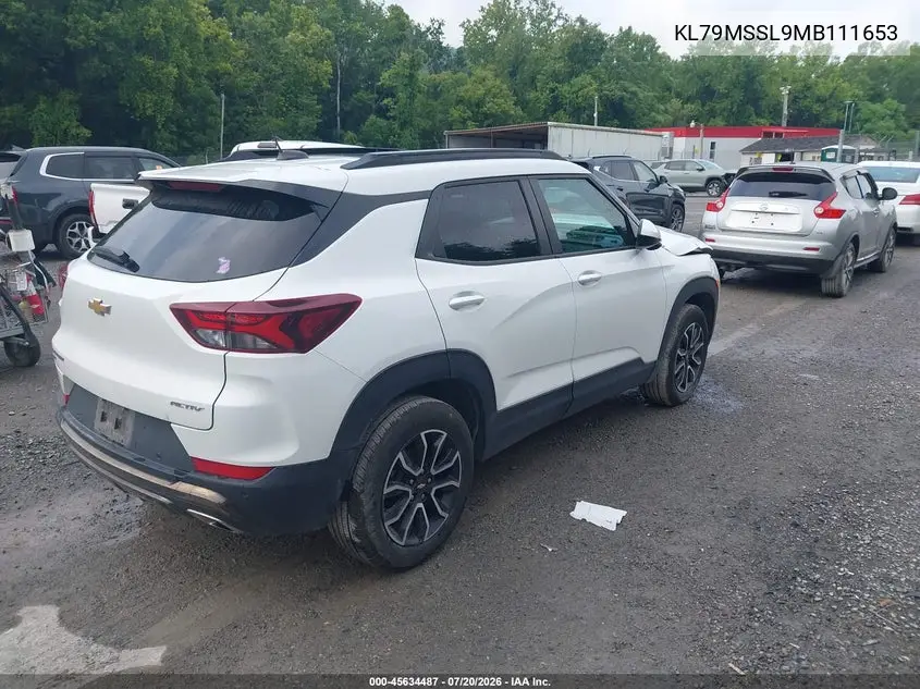 2021 Chevrolet Trailblazer Awd Activ VIN: KL79MSSL9MB111653 Lot: 45634487