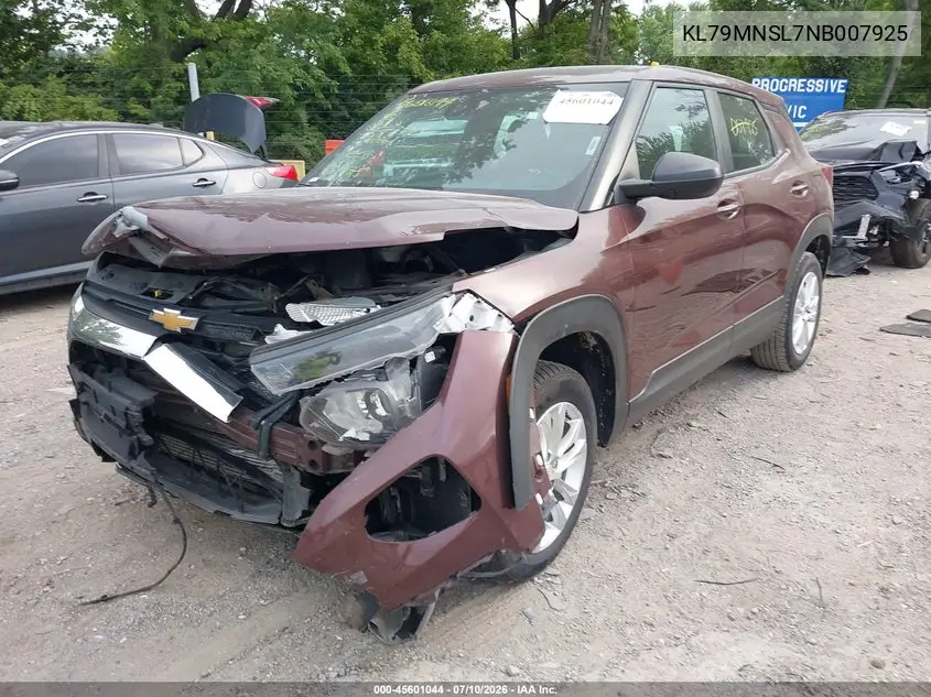 2022 Chevrolet Trailblazer Awd Ls VIN: KL79MNSL7NB007925 Lot: 45601044