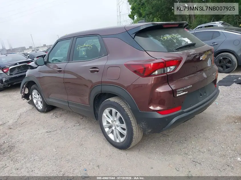 2022 Chevrolet Trailblazer Awd Ls VIN: KL79MNSL7NB007925 Lot: 45601044