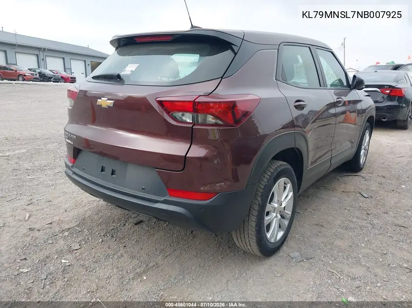 2022 Chevrolet Trailblazer Awd Ls VIN: KL79MNSL7NB007925 Lot: 45601044