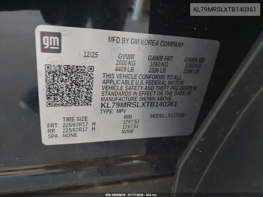2026 Chevrolet Trailblazer Awd Lt VIN: KL79MRSLXTB140361 Lot: 45658629