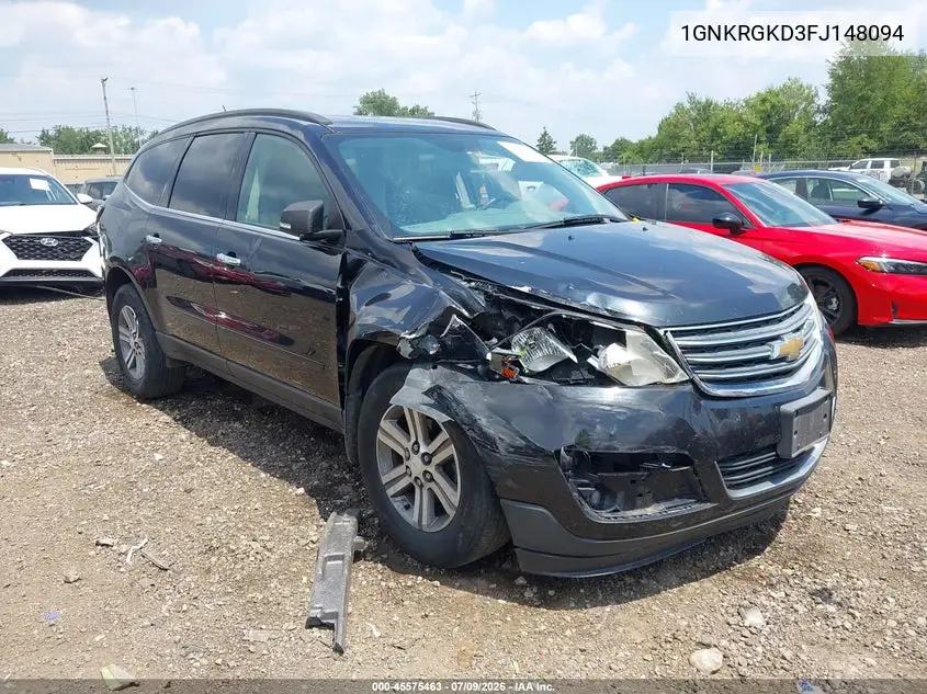 2015 Chevrolet Traverse Lt VIN: 1GNKRGKD3FJ148094 Lot: 45575463