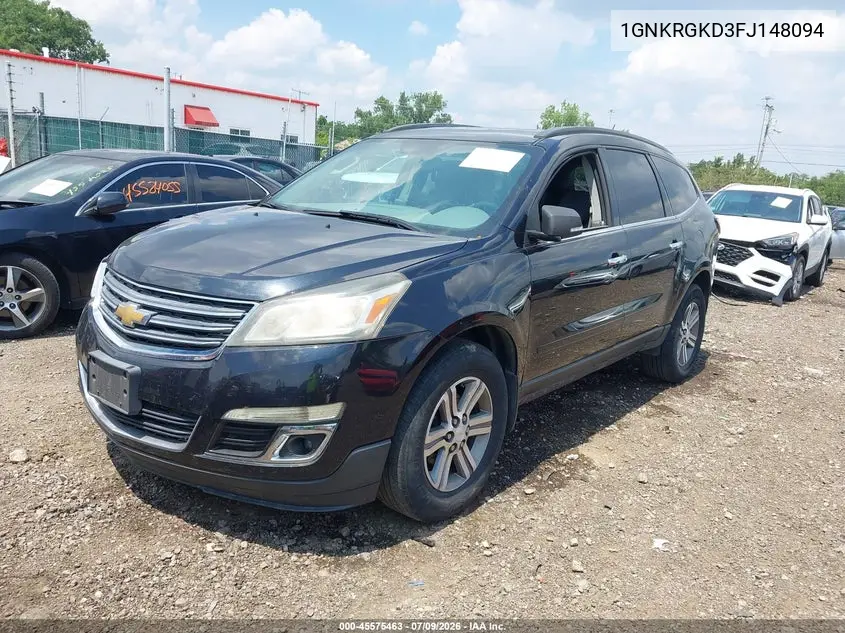 2015 Chevrolet Traverse Lt VIN: 1GNKRGKD3FJ148094 Lot: 45575463