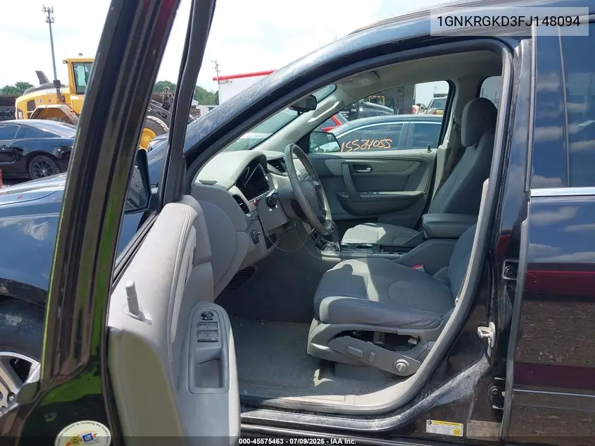 2015 Chevrolet Traverse Lt VIN: 1GNKRGKD3FJ148094 Lot: 45575463