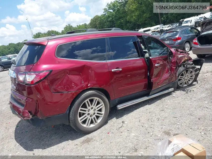 2015 Chevrolet Traverse Lt VIN: 1GNKRGKD6FJ364795 Lot: 45596491