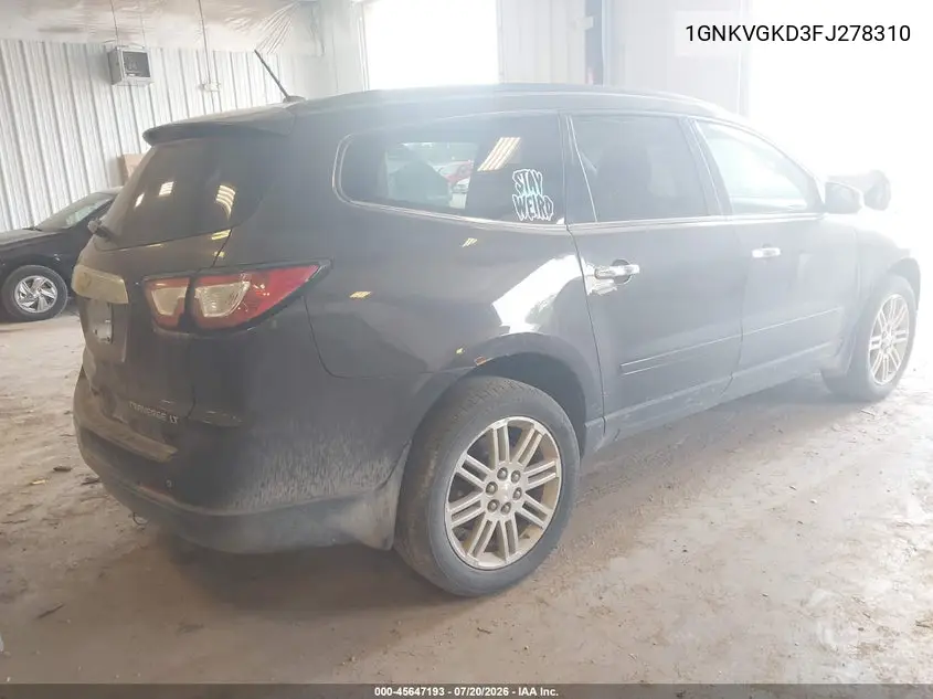 2015 Chevrolet Traverse Lt VIN: 1GNKVGKD3FJ278310 Lot: 45647193