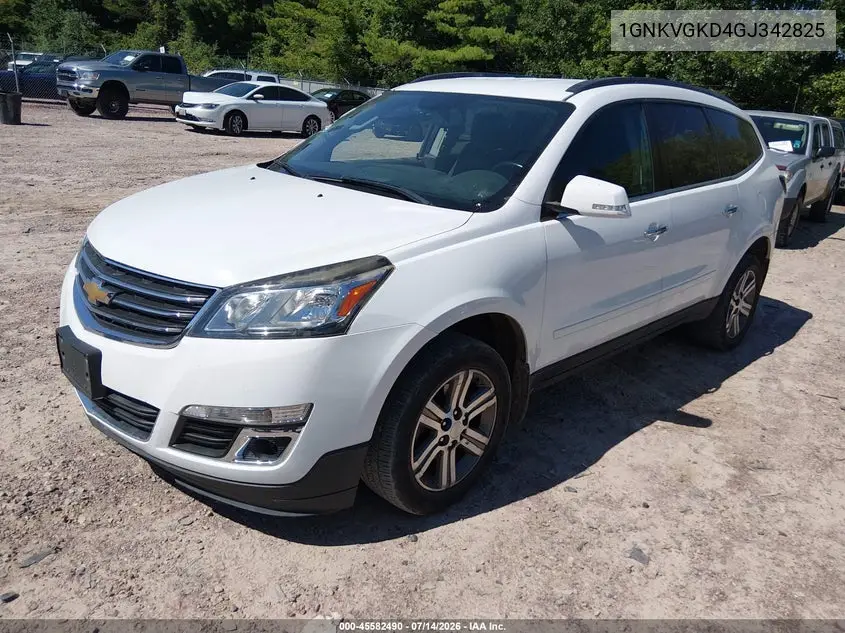 2016 Chevrolet Traverse Lt VIN: 1GNKVGKD4GJ342825 Lot: 45582490