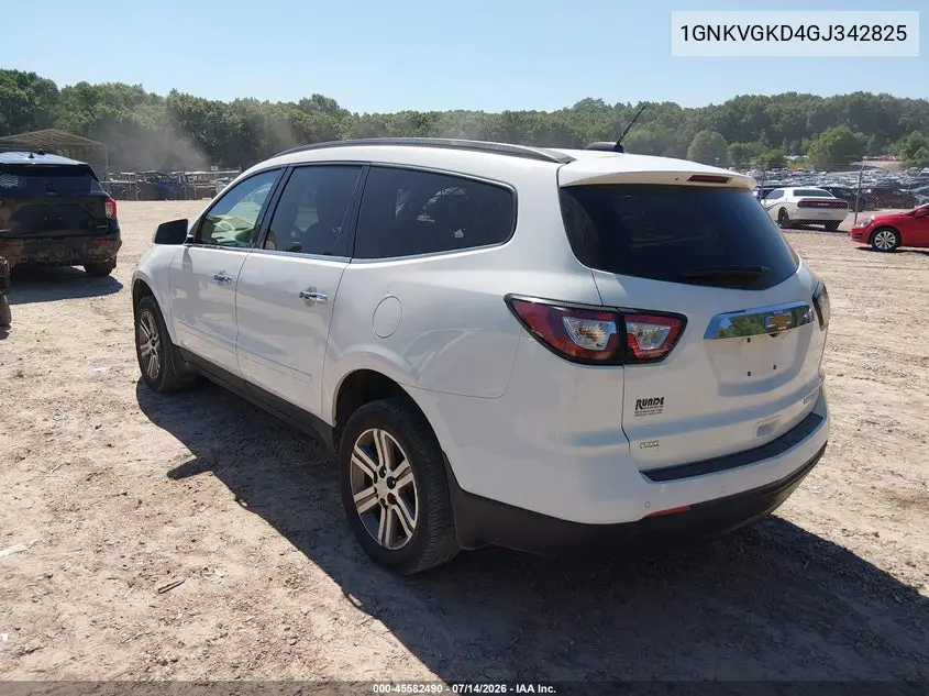 2016 Chevrolet Traverse Lt VIN: 1GNKVGKD4GJ342825 Lot: 45582490