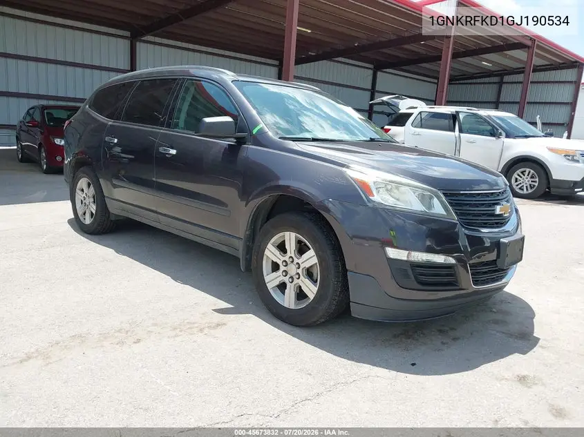2016 Chevrolet Traverse Ls VIN: 1GNKRFKD1GJ190534 Lot: 45673832