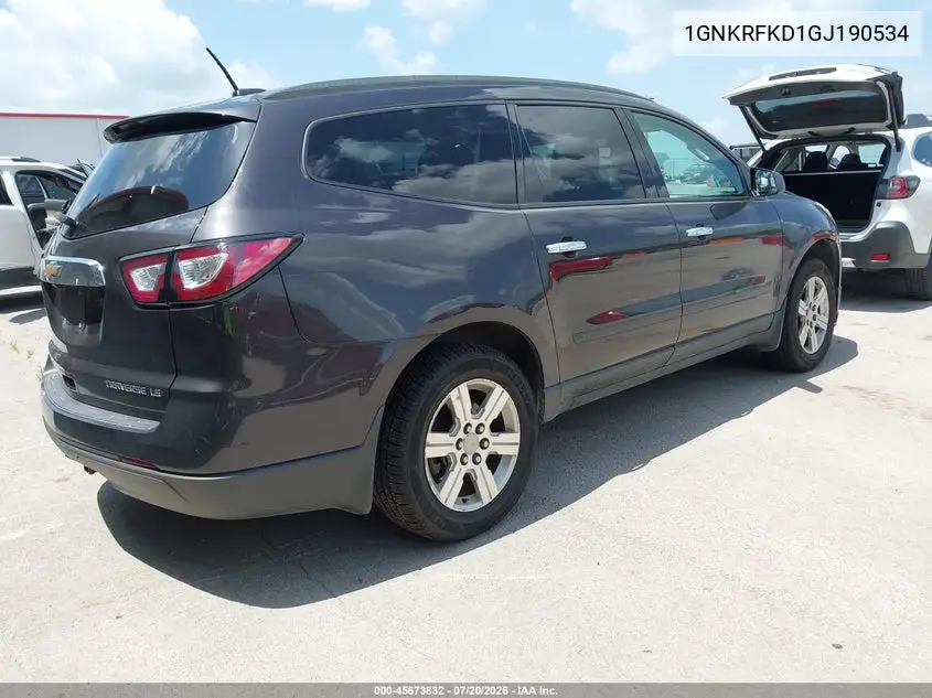 2016 Chevrolet Traverse Ls VIN: 1GNKRFKD1GJ190534 Lot: 45673832