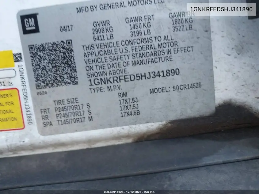 1GNKRFED5HJ341890 2017 Chevrolet Traverse Ls