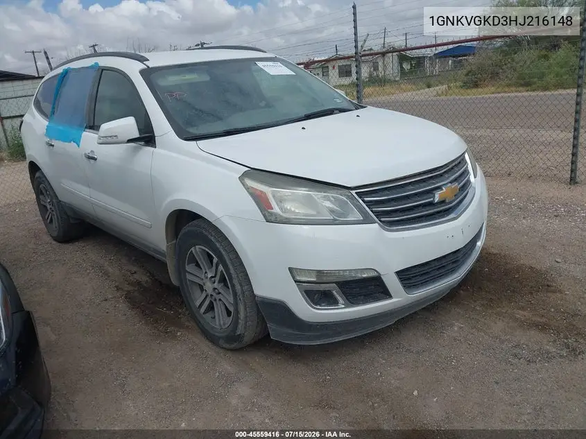2017 Chevrolet Traverse Lt VIN: 1GNKVGKD3HJ216148 Lot: 45559416