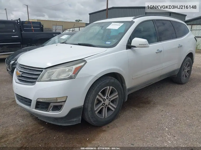 2017 Chevrolet Traverse Lt VIN: 1GNKVGKD3HJ216148 Lot: 45559416