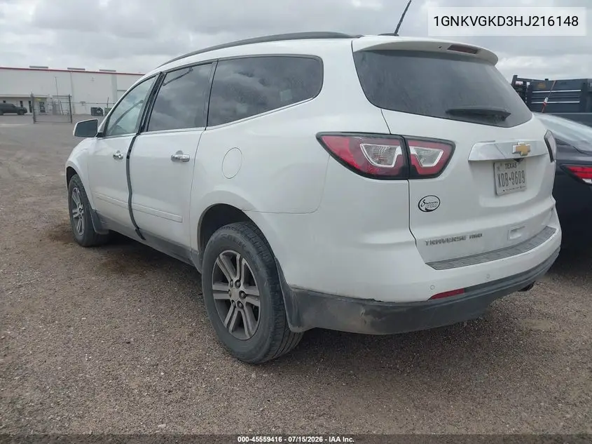2017 Chevrolet Traverse Lt VIN: 1GNKVGKD3HJ216148 Lot: 45559416