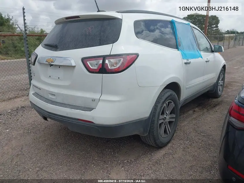 2017 Chevrolet Traverse Lt VIN: 1GNKVGKD3HJ216148 Lot: 45559416