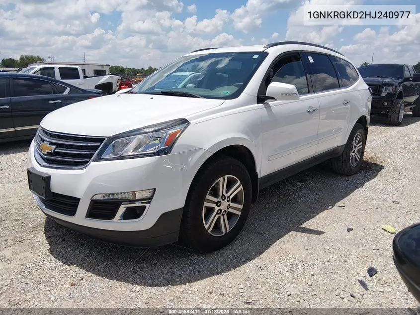 2017 Chevrolet Traverse Lt VIN: 1GNKRGKD2HJ240977 Lot: 45588411
