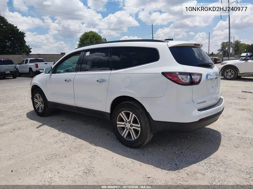 2017 Chevrolet Traverse Lt VIN: 1GNKRGKD2HJ240977 Lot: 45588411