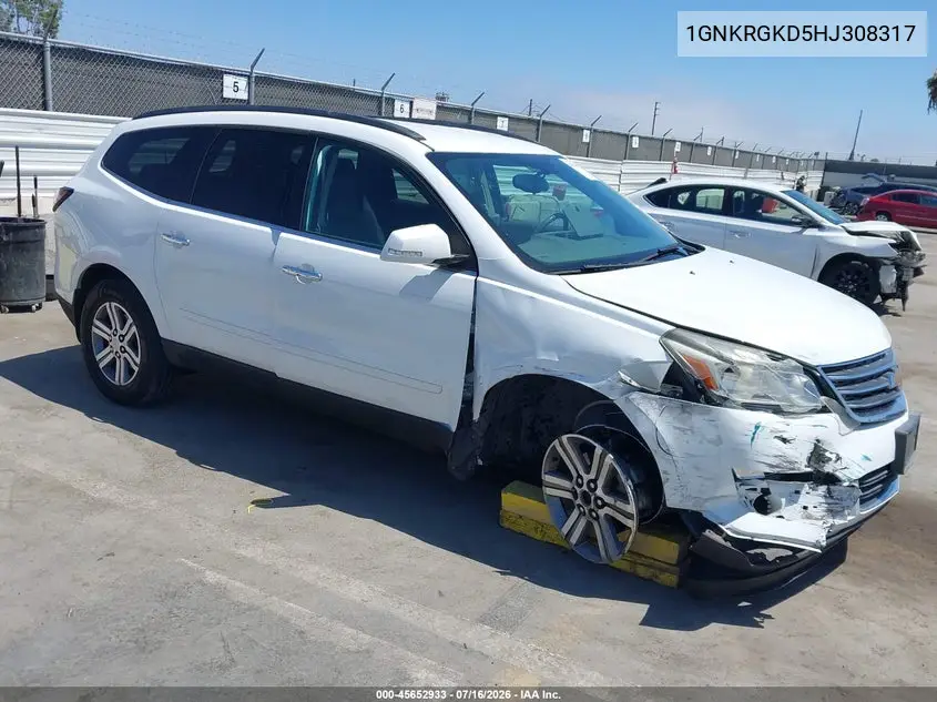 2017 Chevrolet Traverse Lt VIN: 1GNKRGKD5HJ308317 Lot: 45652933